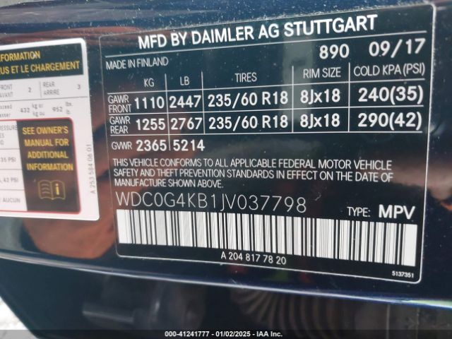 WDC0G4KB1JV037798 Mercedes-Benz Glc 300 4matic