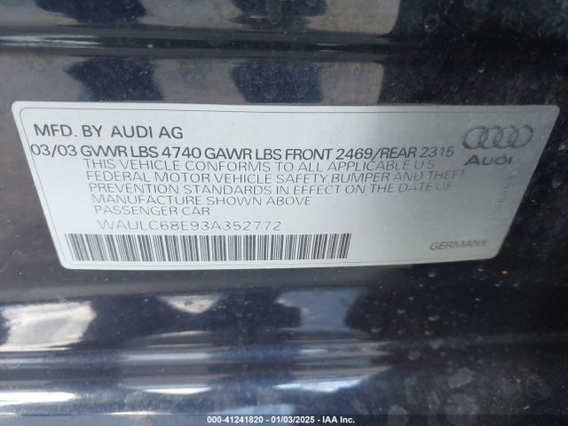 2003 AUDI A4 WAULC68E93A352772 Photo 8