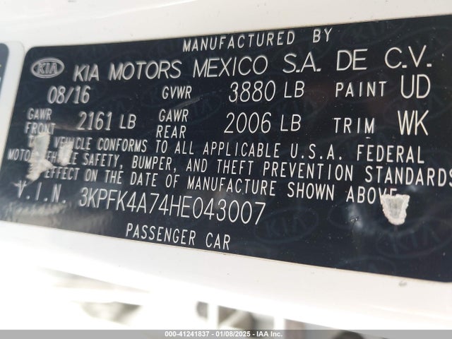 KIA FORTE LX 2017 3KPFK4A74HE043007 Image 9