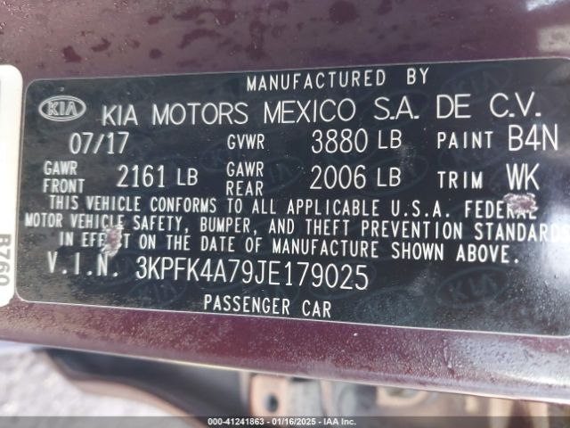 3KPFK4A79JE179025 KIA FORTE LX