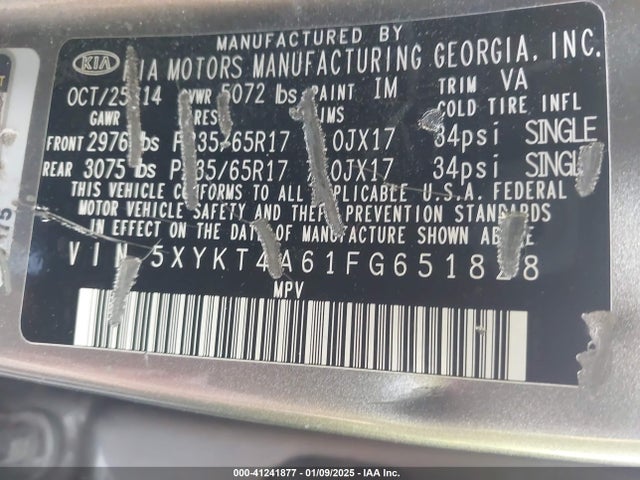 5XYKT4A61FG651828 KIA SORENTO LX