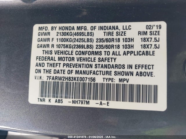 Honda Cr-v Ex-l 2019 7FARW2H83KE007156 Image 9