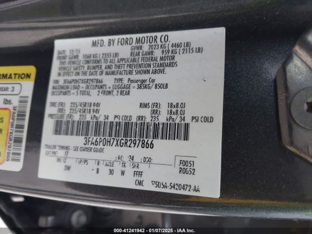 3FA6P0H7XGR297866 Ford FUSION SE