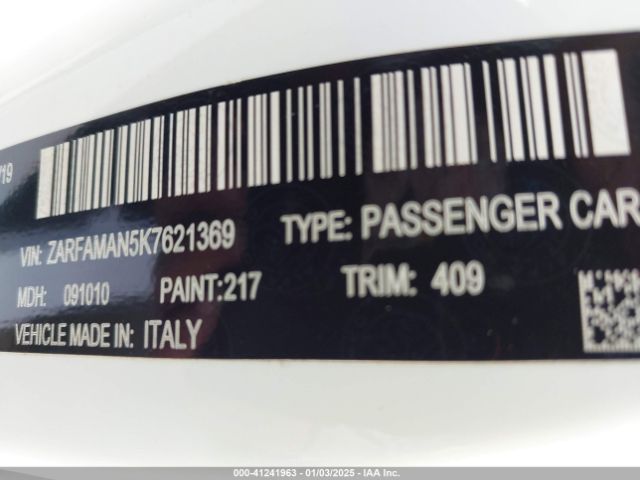 ZARFAMAN5K7621369 Alfa Romeo Giulia Rwd