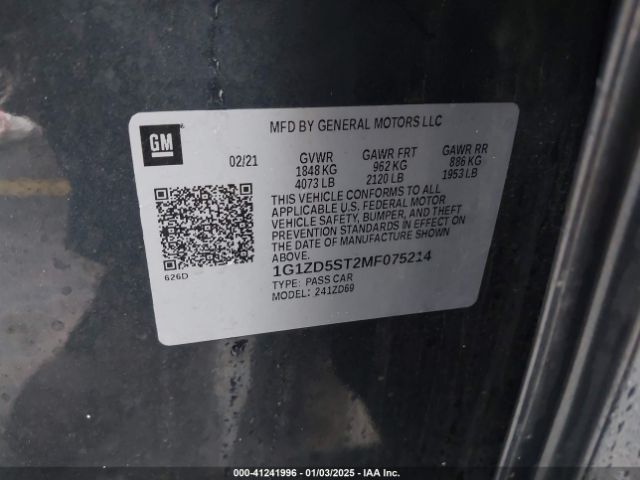 1G1ZD5ST2MF075214 Chevrolet Malibu Fwd Lt