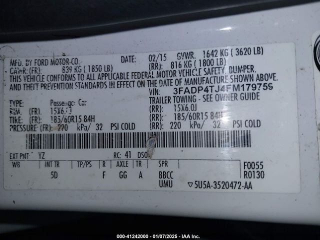 3FADP4TJ4FM179759 Ford FIESTA S