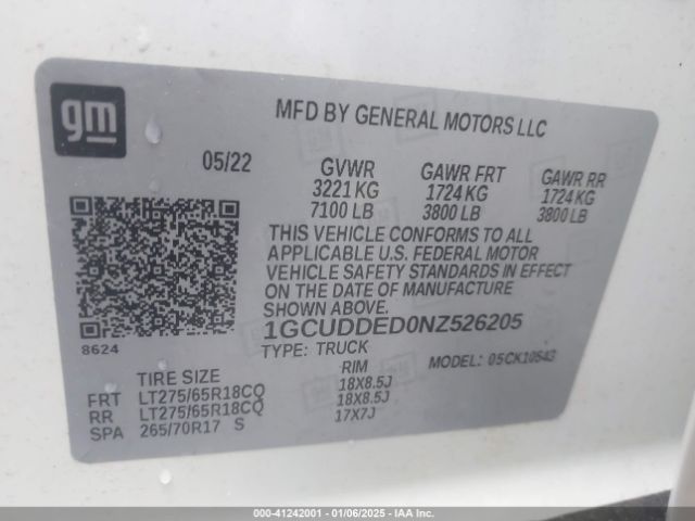 1GCUDDED0NZ526205 Chevrolet Silverado 1500 4wd  Standard Bed Lt