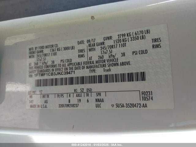Ford F-150 Xl 2018 1FTMF1CB3JKC39471 Image 9