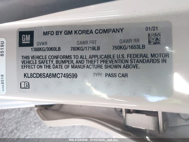 Chevrolet Spark Fwd 1lt Automatic 2021 KL8CD6SA6MC749599 Image 9