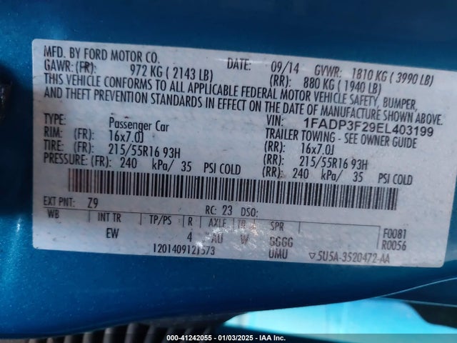 Ford FOCUS SE 2014 1FADP3F29EL403199 Image 9