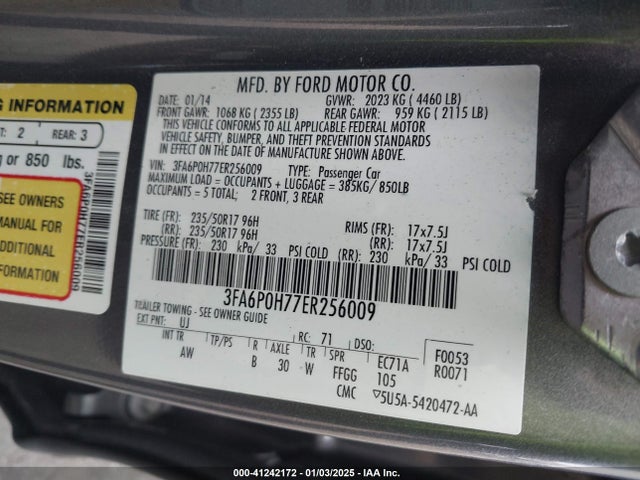 3FA6P0H77ER256009 Ford FUSION SE