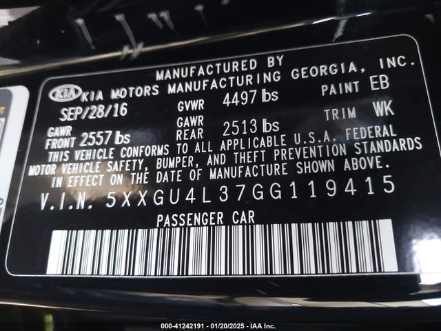 KIA OPTIMA EX 2016 5XXGU4L37GG119415 Image 9