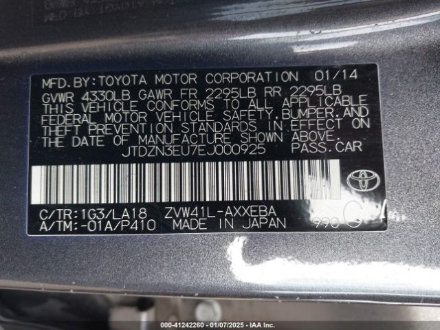 JTDZN3EU7EJ000925 Toyota Prius V Five