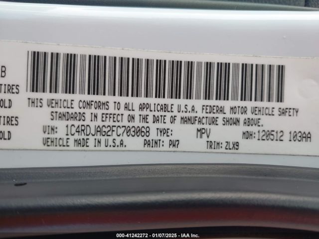 1C4RDJAG2FC703068 Dodge Durango Sxt