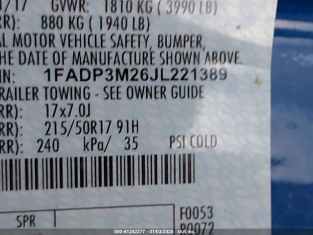 1FADP3M26JL221389 Ford FOCUS SEL