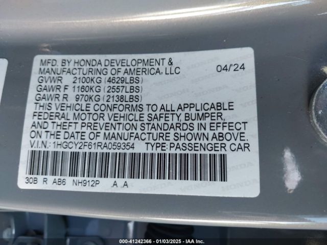 1HGCY2F61RA059354 Honda Accord Hybrid Ex-l
