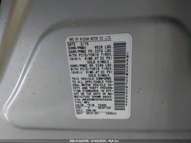 JN8AS5MV3FW254488 Nissan Rogue Select S