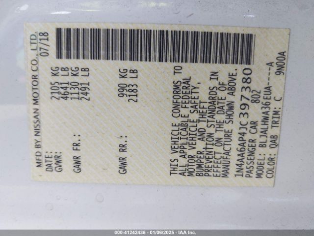 1N4AA6AP4JC397380 Nissan Maxima 3.5 Platinum