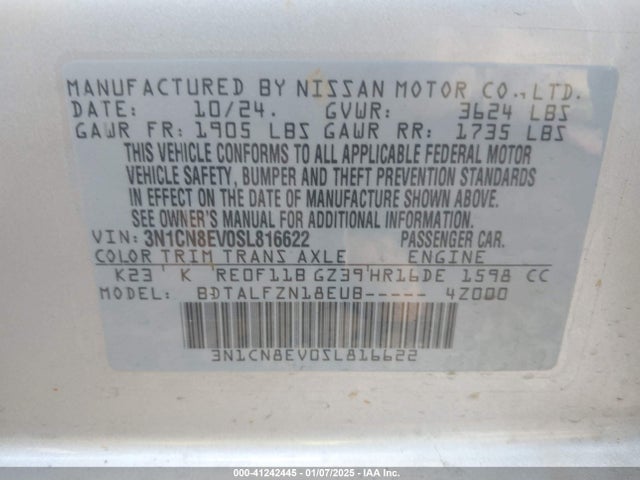 Nissan Versa 1.6 Sv 2025 3N1CN8EV0SL816622 Image 9