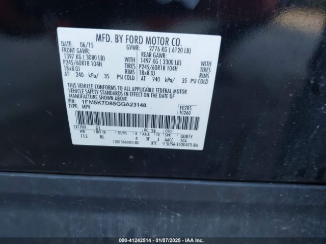 2016 FORD EXPLORER 1FM5K7D85GGA23148 Photo 8