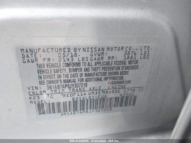 3N1AB7AP8JY307218 Nissan SENTRA S