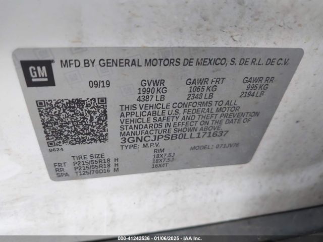 3GNCJPSB0LL171637 Chevrolet Trax Awd Lt