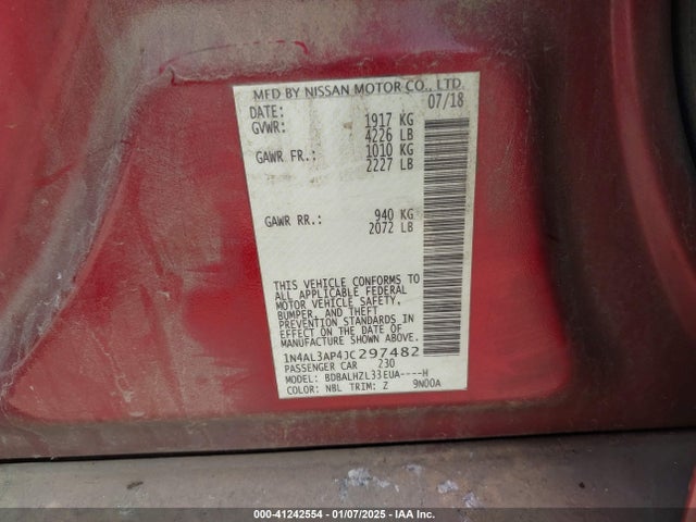 1N4AL3AP4JC297482 Nissan Altima 2.5 Sr