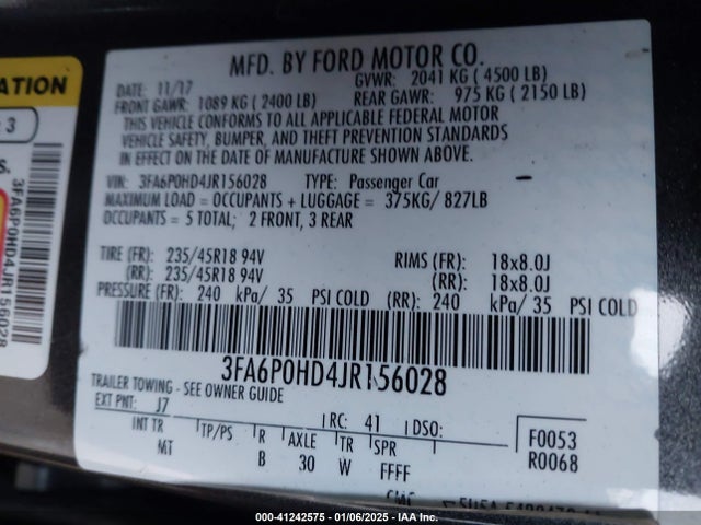 Ford FUSION SE 2018 3FA6P0HD4JR156028 Image 9