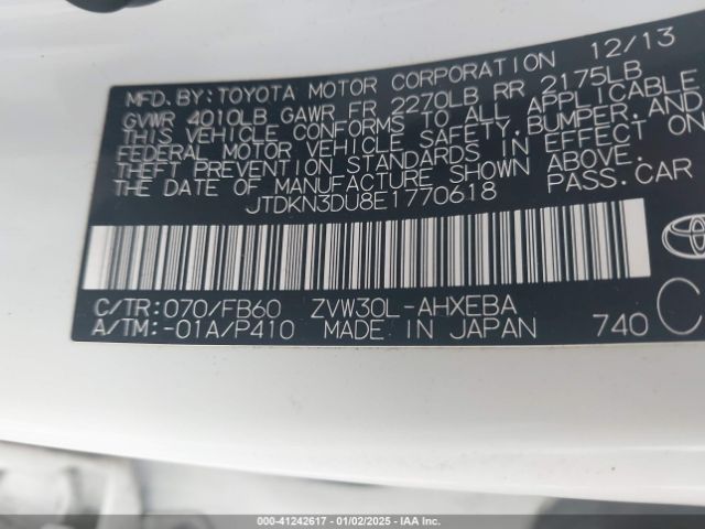 JTDKN3DU8E1770618 Toyota Prius