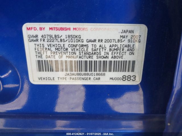 2008 MITSUBISHI LANCER JA3AU86U88U018668 Photo 8