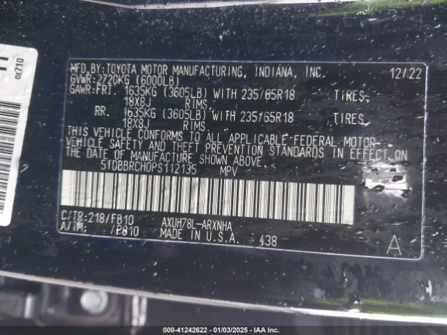 5TDBBRCH0PS112135 Toyota Highlander Hybrid Le