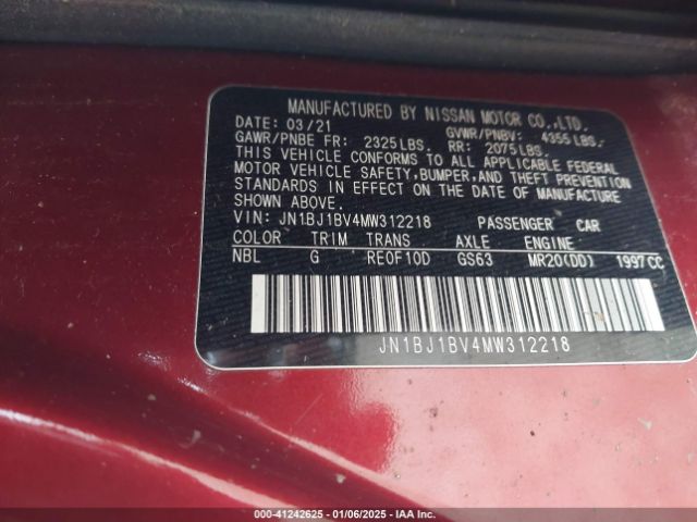 JN1BJ1BV4MW312218 Nissan Rogue Sport Sv Fwd Xtronic Cvt