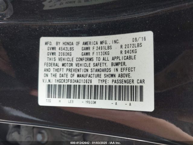 1HGCR3F90HA010626 Honda Accord Touring V6