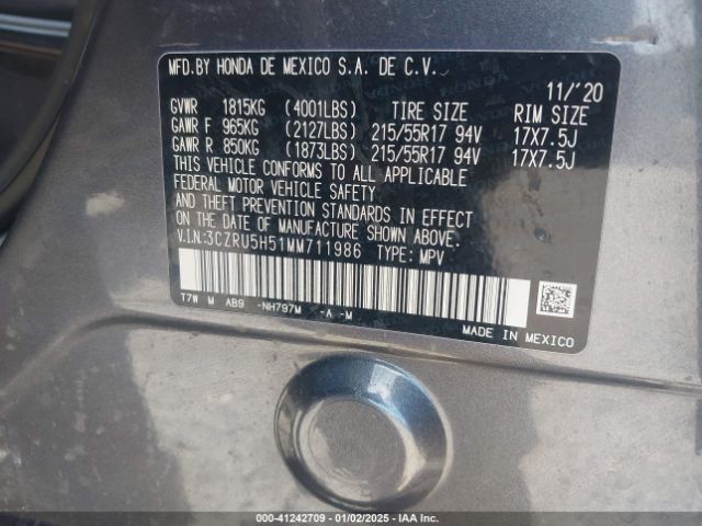 3CZRU5H51MM711986 Honda Hr-v 2wd Ex