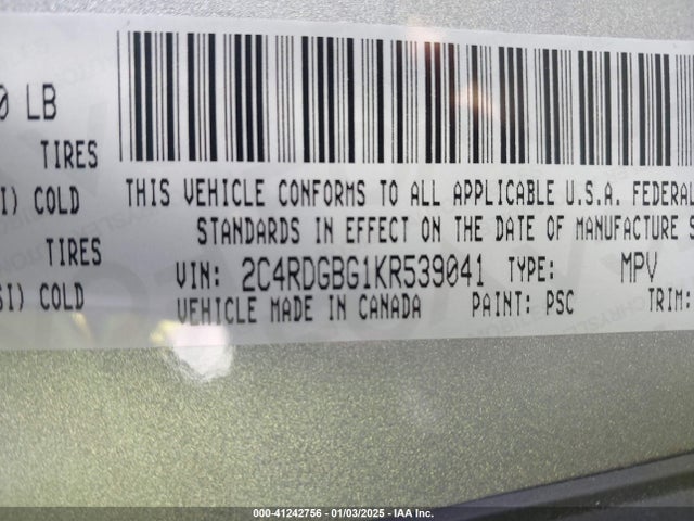 2C4RDGBG1KR539041 Dodge Grand Caravan Se