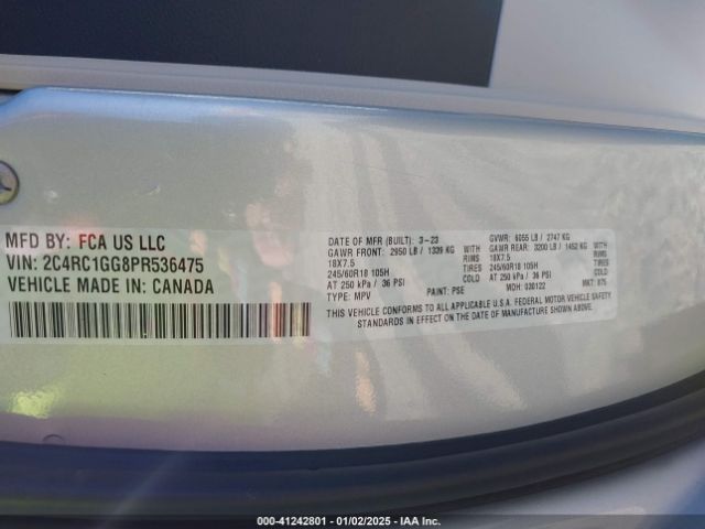 2C4RC1GG8PR536475 Chrysler Pacifica Limited