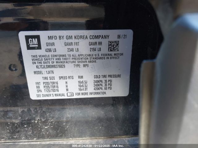 KL7CJLSM0MB376829 Chevrolet Trax Fwd Lt
