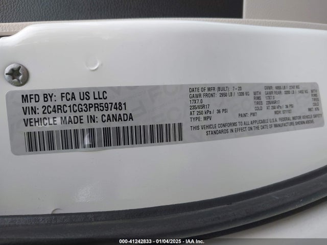 2C4RC1CG3PR597481 Chrysler Voyager Lx