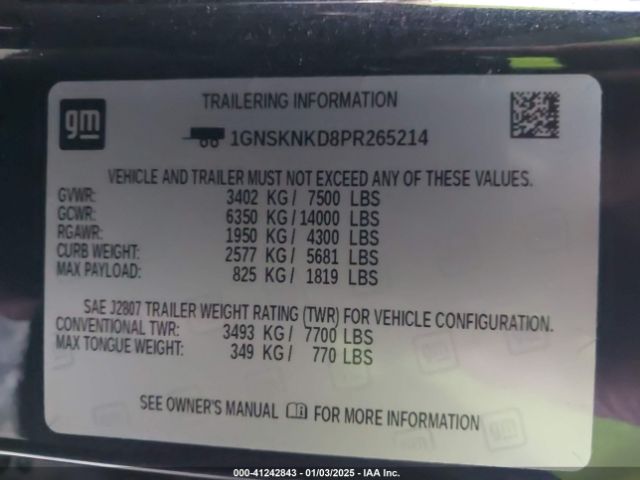 1GNSKNKD8PR265214 Chevrolet Tahoe 4wd Lt