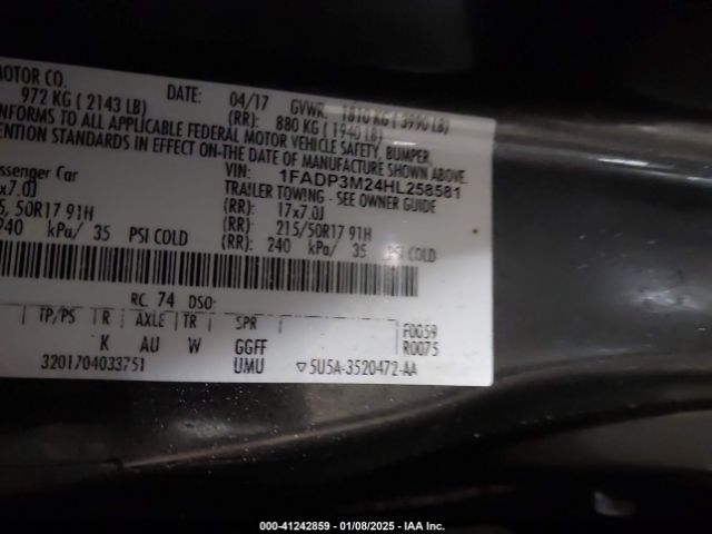 1FADP3M24HL258581 Ford FOCUS SEL