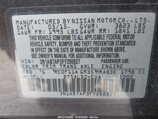 3N1AB7AP3FY288827 Nissan SENTRA SV