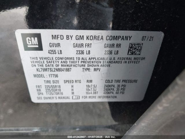 KL79MTSL2NB041887 Chevrolet Trailblazer Fwd Rs