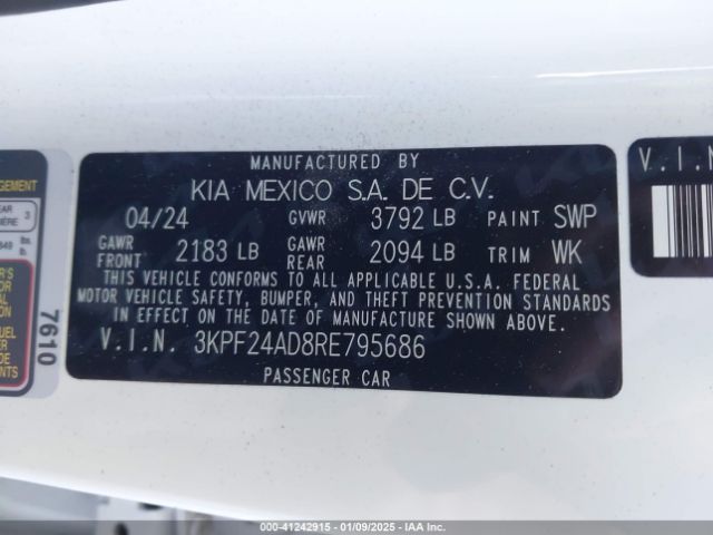 3KPF24AD8RE795686 KIA Forte Lxs