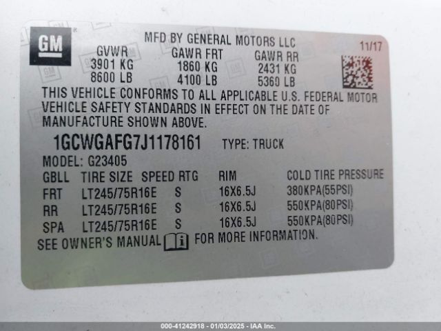 1GCWGAFG7J1178161 Chevrolet Express 2500 Work Van