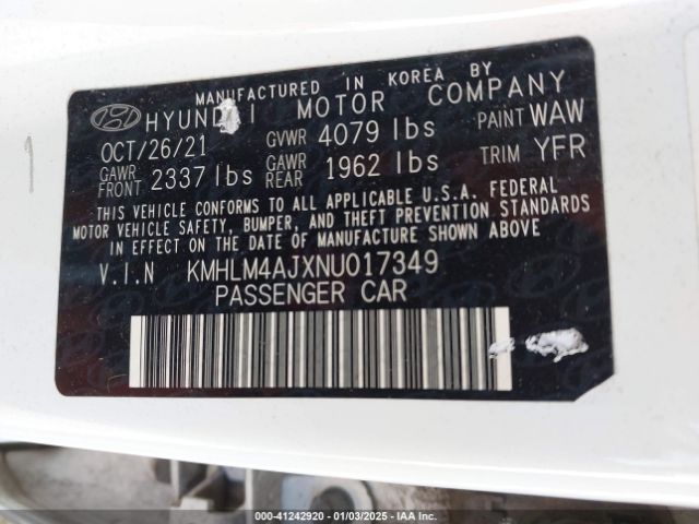 KMHLM4AJXNU017349 Hyundai Elantra Hybrid Blue
