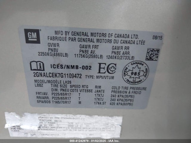 Chevrolet EQUINOX LT 2016 2GNALCEK7G1109472 Image 9