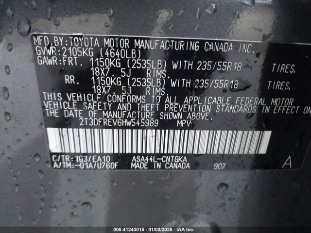 2T3DFREV6HW545989 Toyota Rav4 Platinum
