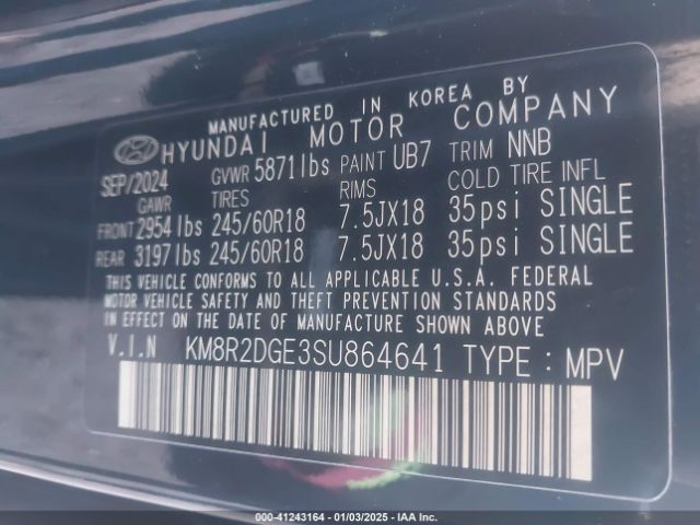KM8R2DGE3SU864641 Hyundai Palisade Sel