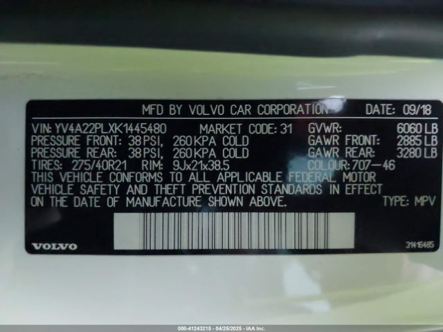 YV4A22PLXK1445480 Volvo Xc90 T6 Inscription