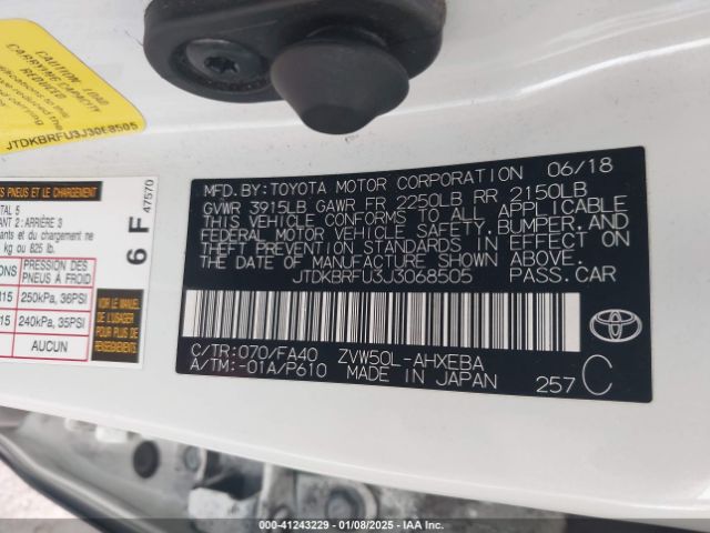 JTDKBRFU3J3068505 Toyota Prius One